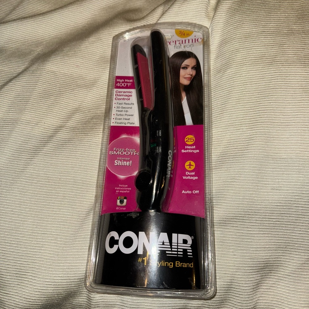 Ceramic 3/4" Flat Iron Hair Straightener - Black/Pink